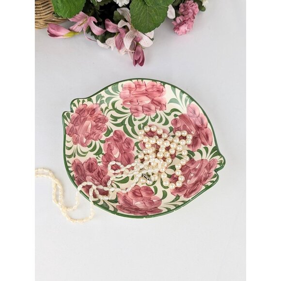 Hand-Painted Pink Floral Ceramic Dish Vintage Pink Roses 7.5" Round Ceramic Tray - Picture 3 of 10